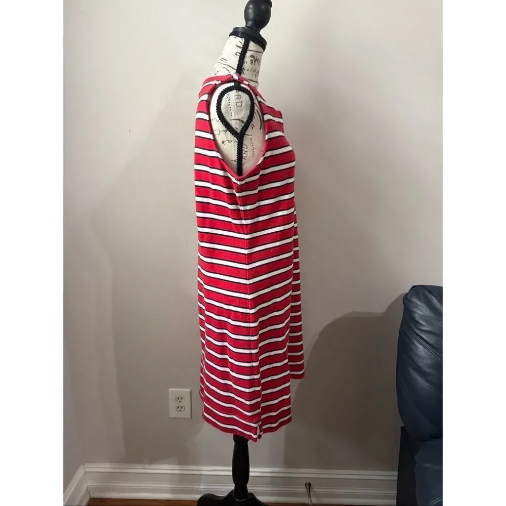 Talbots Women's Striped Sleeveless Split Neck Sheath Dress Red White Size MP - Picture 2 of 8